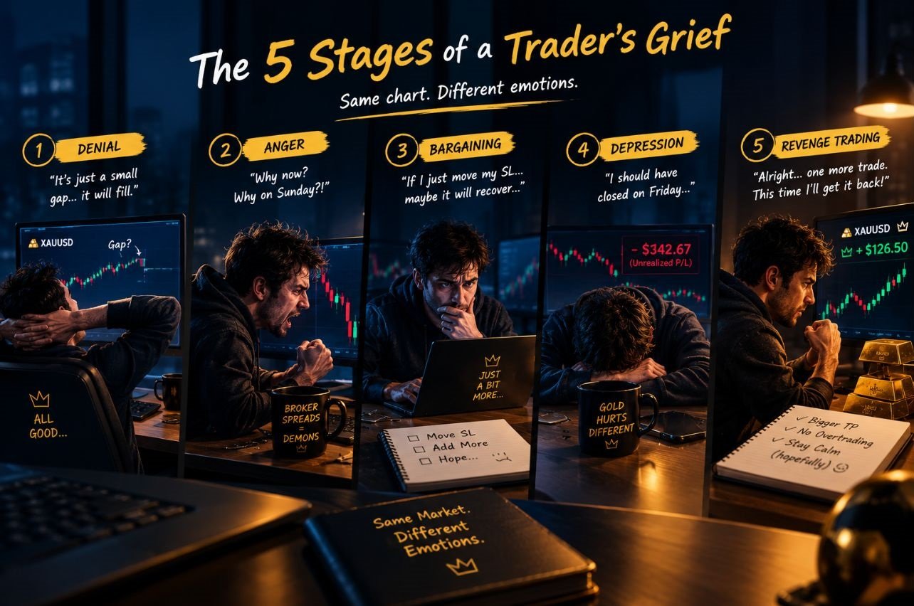 The five stages of trader grief after a stressful Sunday night market gap